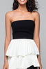 Load image into Gallery viewer, Black and White Strapless Tiered Long Formal Dress with Slit