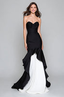 Load image into Gallery viewer, Black and White Mermaid Sweetheart Long Formal Dress with Ruffles