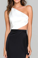 Load image into Gallery viewer, Black and White Sheath One Shoulder Long Formal Dress with Slit