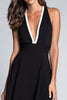 Load image into Gallery viewer, Black and White Deep V-Neck A Line Long Formal Dress
