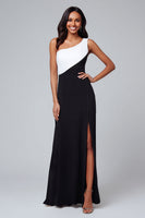 Load image into Gallery viewer, Black and White Patchwork One Shoulder Long Formal Dress with Slit