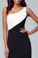 Load image into Gallery viewer, Black and White Patchwork One Shoulder Long Formal Dress with Slit