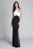 Load image into Gallery viewer, Black and White Mermaid Halter Long Formal Dress with Slit