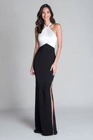 Load image into Gallery viewer, Black and White Mermaid Halter Long Formal Dress with Slit