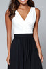 Load image into Gallery viewer, Black and White A Line V-Neck Long Formal Dress with Slit