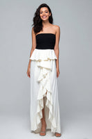Load image into Gallery viewer, Black and White Strapless High-Low Formal Dress with Ruffles