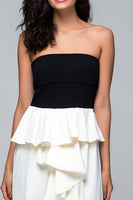 Load image into Gallery viewer, Black and White Strapless High-Low Formal Dress with Ruffles