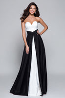 Load image into Gallery viewer, Black and White Patchwork Sweetheart Long Formal Dress