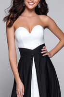 Load image into Gallery viewer, Black and White Patchwork Sweetheart Long Formal Dress
