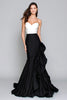 Load image into Gallery viewer, Black and White Mermaid Ruffled Long Satin Formal Dress