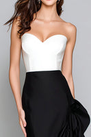 Load image into Gallery viewer, Black and White Mermaid Ruffled Long Satin Formal Dress