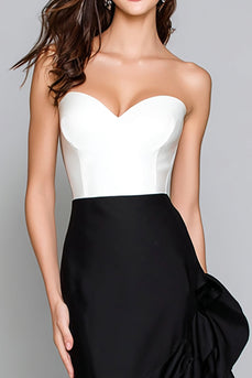 Black and White Mermaid Ruffled Long Satin Formal Dress