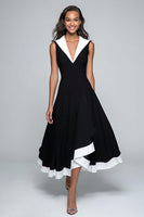 Load image into Gallery viewer, Black and White A Line V-Neck Midi Formal Dress
