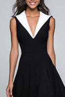 Load image into Gallery viewer, Black and White A Line V-Neck Midi Formal Dress