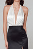 Load image into Gallery viewer, Black and White Satin Halter Long Formal Dress with Slit