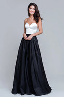 Load image into Gallery viewer, Black and White Satin Sweetheart Long Formal Dress