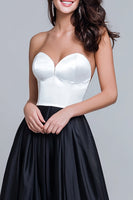 Load image into Gallery viewer, Black and White Satin Sweetheart Long Formal Dress