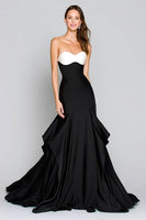 Load image into Gallery viewer, Black and White Sweetheart Mermaid Long Satin Formal Dress