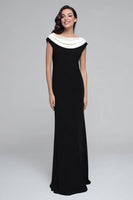 Load image into Gallery viewer, Black and White Boat Neck Sheath Long Satin Formal Dress