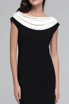 Black and White Boat Neck Sheath Long Satin Formal Dress