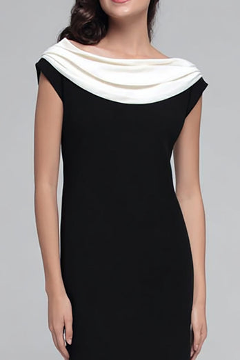 Black and White Boat Neck Sheath Long Satin Formal Dress