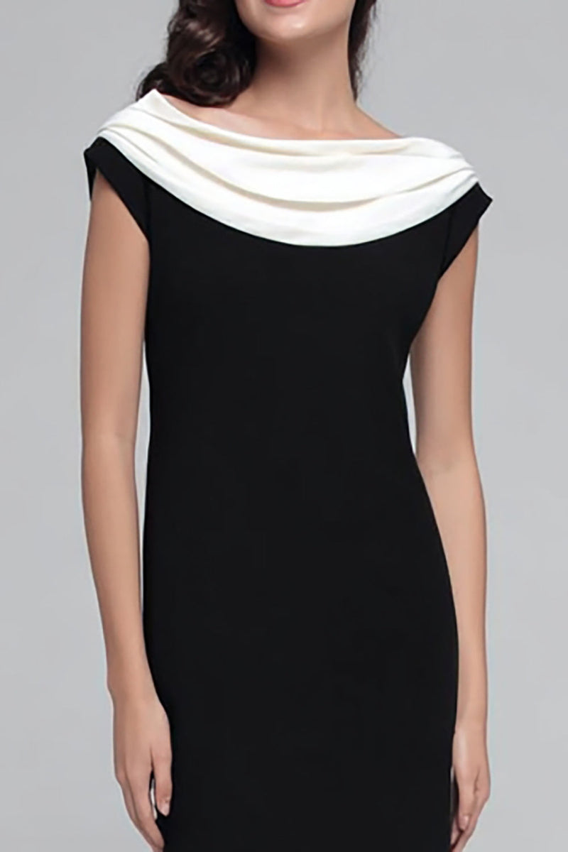 Load image into Gallery viewer, Black and White Boat Neck Sheath Long Satin Formal Dress