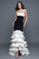 Load image into Gallery viewer, Black and White Sweetheart Mermaid Ruffled Long Formal Dress