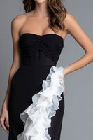 Load image into Gallery viewer, Black and White Sweetheart Ruched Mermaid Long Formal Dress with Ruffles