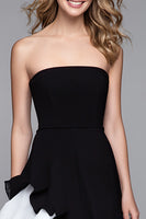 Load image into Gallery viewer, Black and White Strapless A-Line Ruffled Long Formal Dress with Slit