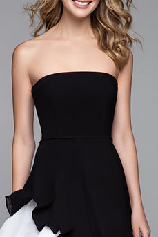 Black and White Strapless A-Line Ruffled Long Formal Dress with Slit