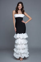 Load image into Gallery viewer, Black and White Strapless Mermaid Ruffled Long Formal Dress