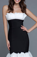 Load image into Gallery viewer, Black and White Strapless Mermaid Ruffled Long Formal Dress