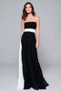 Load image into Gallery viewer, Black and White Strapless Sheath Ruched Long Formal Dress