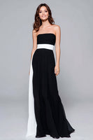 Load image into Gallery viewer, Black and White Strapless Sheath Ruched Long Formal Dress