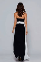 Load image into Gallery viewer, Black and White Strapless Sheath Ruched Long Formal Dress