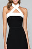 Load image into Gallery viewer, Black and White Sheath Halter Tea Length Formal Dress with Slit
