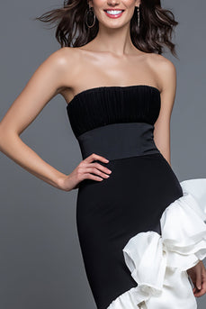 Black and White Mermaid Strapless Ruffled Formal Dress
