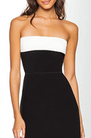 Load image into Gallery viewer, Black and White Strapless Sheath Ankle Length Formal Dress with Slit