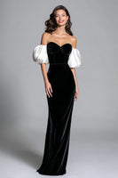 Load image into Gallery viewer, Black and White Mermaid Velvet Corset Long Formal Dress
