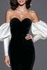 Load image into Gallery viewer, Black and White Mermaid Sweetheart Velvet Long Formal Dress with Sleeves