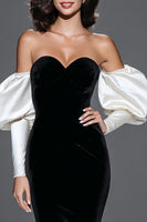 Load image into Gallery viewer, Black and White Mermaid Sweetheart Velvet Long Formal Dress with Sleeves