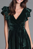 Load image into Gallery viewer, Dark Green V-Neck A-Line Velvet Long Holiday Party Dress with Ruffles