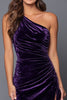 Load image into Gallery viewer, Plum One Shoulder Mermaid Velvet Long Holiday Party Dress with Slit