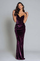 Load image into Gallery viewer, Plum Spaghetti Straps Mermaid Velvet Long Holiday Party Dress