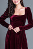 Load image into Gallery viewer, Burgundy A-Line Long Sleeves Velvet Long Holiday Party Dress with Slit