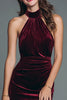 Load image into Gallery viewer, Burgundy Halter Mermaid Velvet Ruched Long Holiday Party Dress with Slit