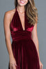 Load image into Gallery viewer, Burgundy Halter Velvet A-Line Long Holiday Party Dress with Slit