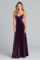 Load image into Gallery viewer, Plum Spaghetti Straps Velvet Sheath Long Holiday Party Dress