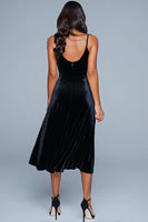 Load image into Gallery viewer, Black Spaghetti Straps Velvet A-Line Tea Length Holiday Party Dress
