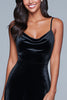 Load image into Gallery viewer, Black Spaghetti Straps Velvet A-Line Tea Length Holiday Party Dress